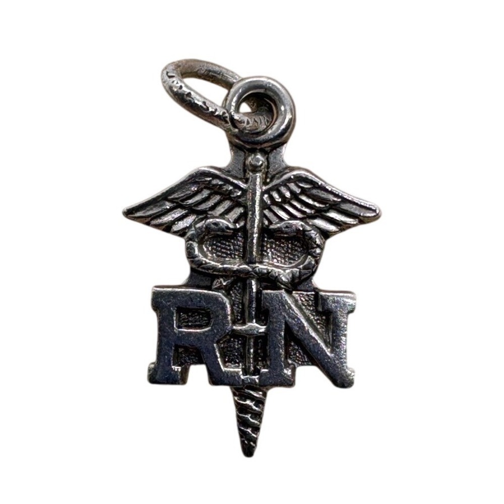 Vintage Sterling Silver RN Nurse Caduceus Charm Pendant Medical Jewelry 0.81g
